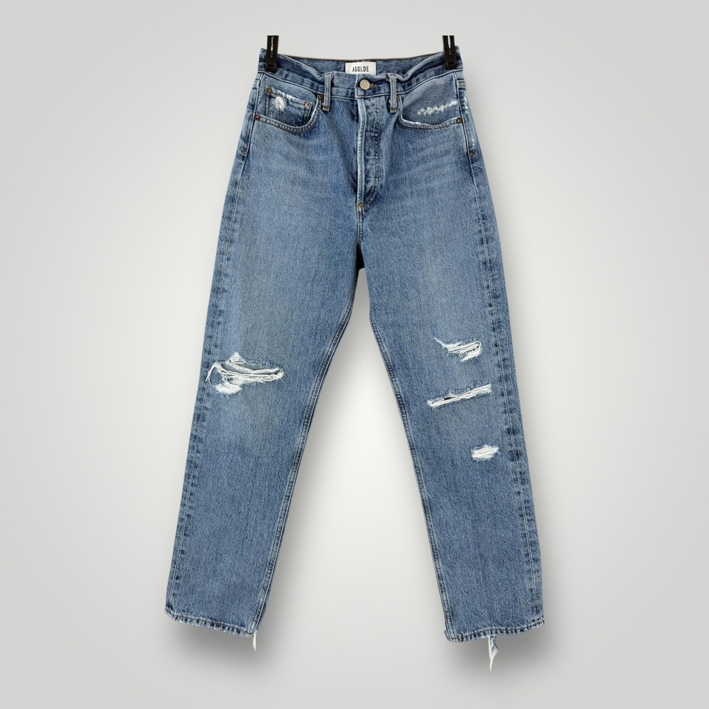 AGOLDE 90s Jeans Womens 24 Blue Relaxed Straight High Rise Distressed Button Fly